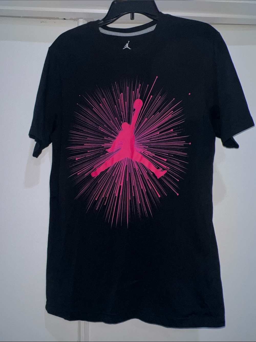 Jordan Black Short-Sleeve Tee with Pink Burst Jumpman